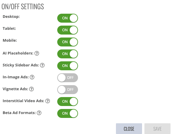 of off ezoic settings