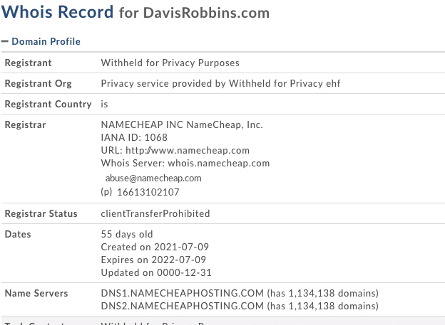 davis robbins legal scam whois