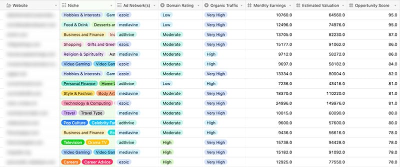 niche site metrics